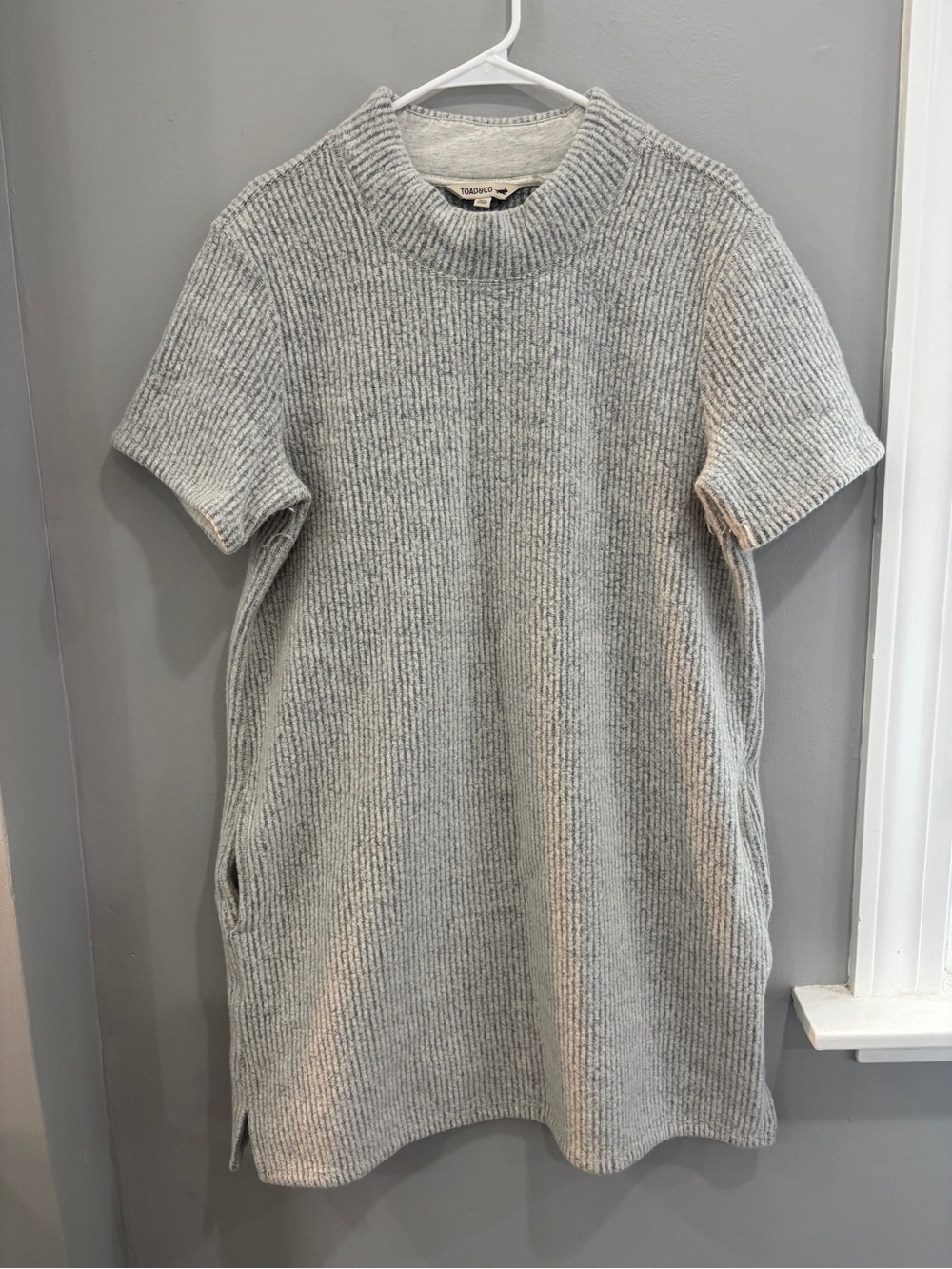 Toad & Co Wiggins Dress Recycled Wool Grey Shift Mock Neck  Casual